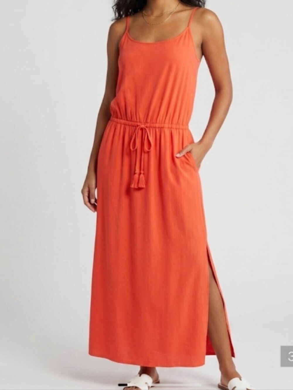 Tommy Bahama Orange Spaghetti Strap Maxi Dress with Slit and Pockets Size M Tall